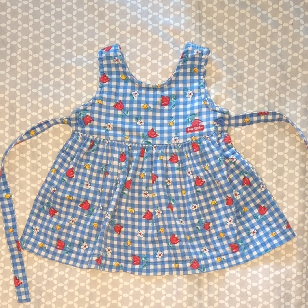 Blue Gingham Kids Apron with Red Accents